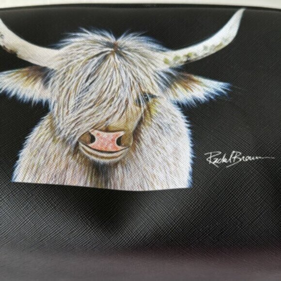 OCS Design Cow Large Cosmetic Bag Pouch Black Top Double zip closure & handle - Picture 13 of 16